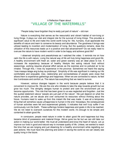 village of watermills summary|Reflection Paper to Village of water mills .